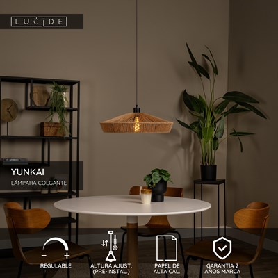 Lucide YUNKAI - Lámpara colgante - Ø 50 cm - 1xE27 - Natural